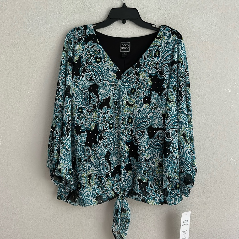 Coco bianco front tie blouse large nwt